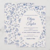 Dusty Blue Watercolor Floral Wedding Invitation 招待状 (正面/裏面)