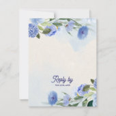Dusty Blue Watercolor Floral Wedding Reply By 出欠カード (正面)