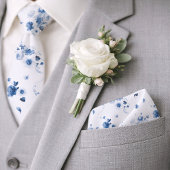 Dusty Blue Watercolor Floral Wedding Tie ネクタイ