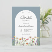Dusty Blue Watercolor Wildflower Bridal Shower 招待状 (スタンド正面)