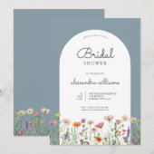 Dusty Blue Watercolor Wildflower Bridal Shower 招待状 (正面/裏面)