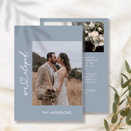Dusty Blue We Eloped 2 Photo Script 結婚's サンキューカード