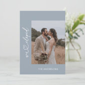 Dusty Blue We Eloped 2 Photo Script 結婚's サンキューカード (スタンド正面)