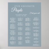 Dusty Blue Wedding Alphabetical Seating Chart ポスター (正面)