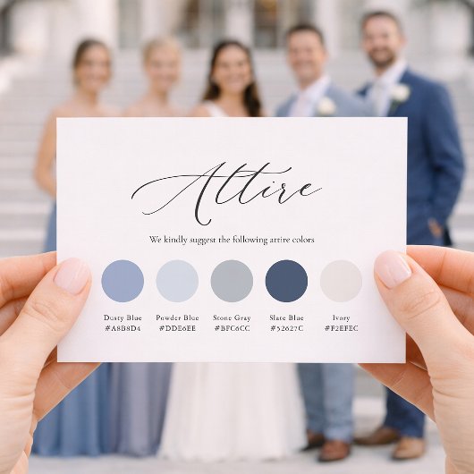 Dusty Blue Wedding Attire Card 招待状