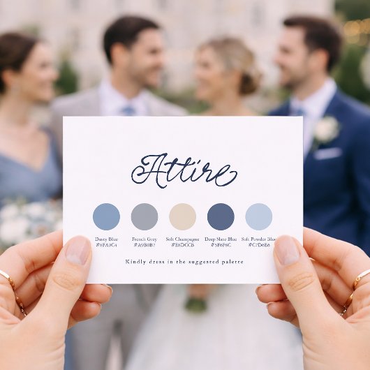 Dusty Blue Wedding Attire Card 招待状