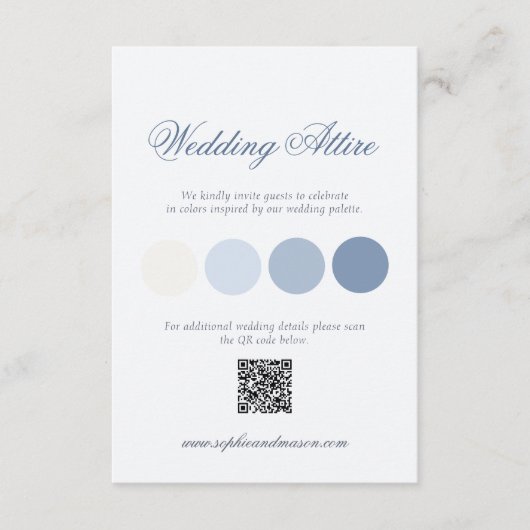 Dusty Blue Wedding Attire Card with QR Code 招待状 (正面)