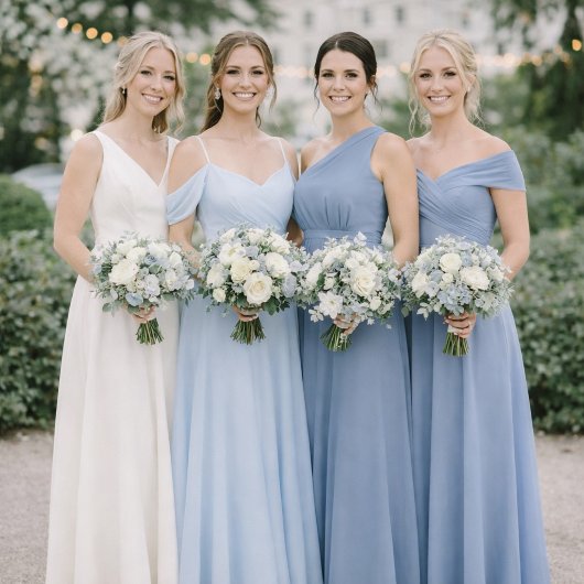 Dusty Blue Wedding Attire Card with QR Code 招待状