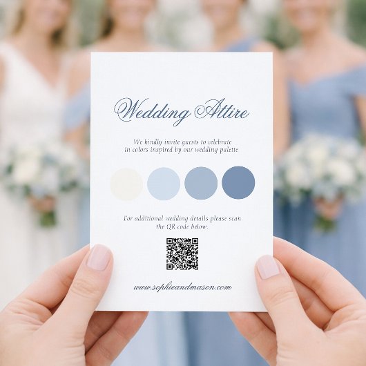 Dusty Blue Wedding Attire Card with QR Code 招待状