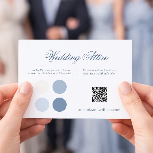 Dusty Blue Wedding Attire Card with QR Code 招待状