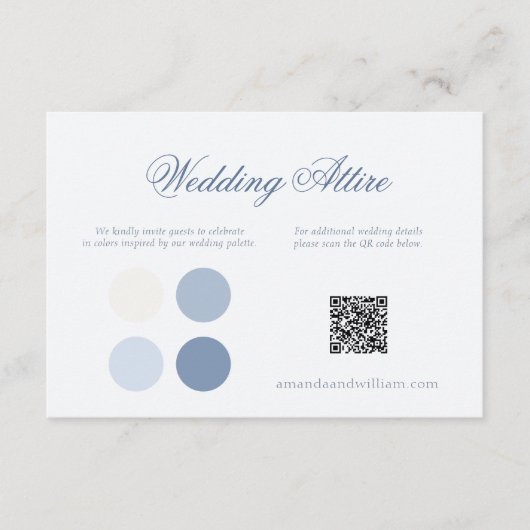 Dusty Blue Wedding Attire Card with QR Code 招待状 (正面)