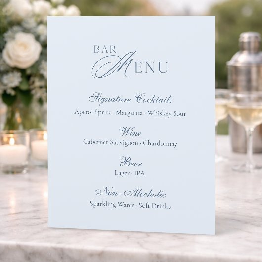 Dusty Blue Wedding Bar Menu