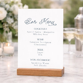 Dusty Blue Wedding Bar Menu Card 招待状