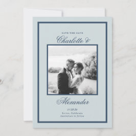Dusty Blue Wedding Classic Script Save the Date 招待状