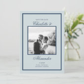 Dusty Blue Wedding Classic Script Save the Date 招待状 (スタンド正面)