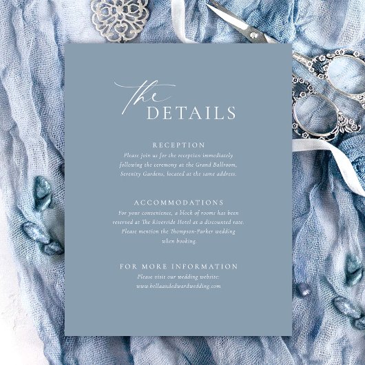 Dusty Blue Wedding Details Card 出欠カード