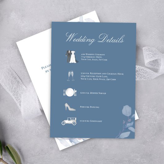 Dusty Blue Wedding Details QR Code Enclosure エンクロージャーカード