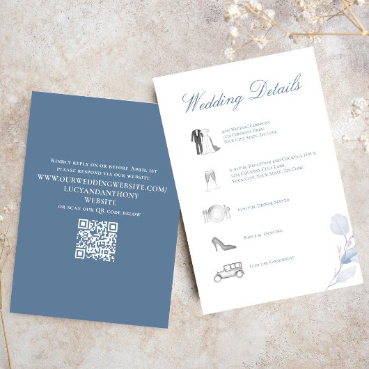 Dusty Blue Wedding Details QR Code Insert エンクロージャーカード