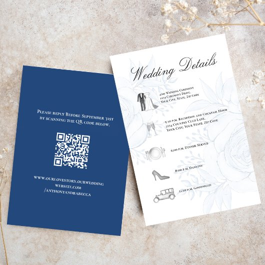 Dusty Blue Wedding Details QR Code Insert エンクロージャーカード