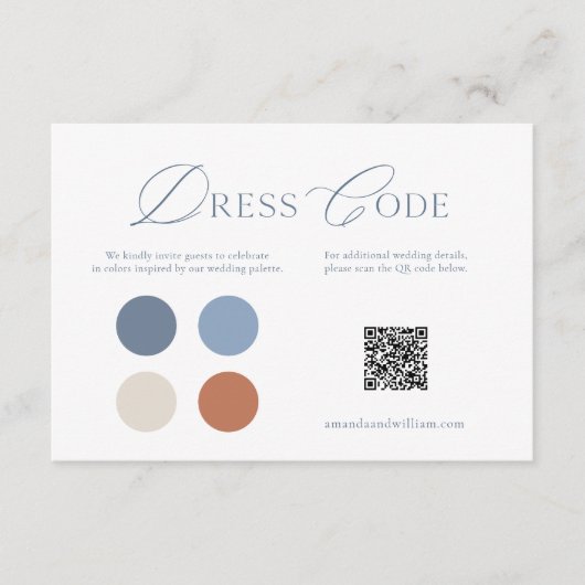 Dusty Blue Wedding Dress Code Card with QR Code 招待状 (正面)