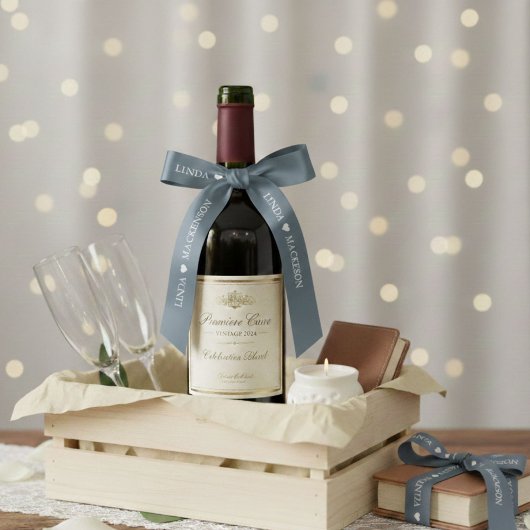 Dusty Blue wedding initial Couple name サテンリボン