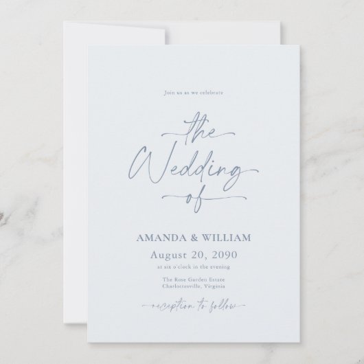 Dusty Blue Wedding Invitation with QR Code 招待状 (正面)