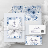 Dusty Blue Wedding Invitation with QR Code 招待状