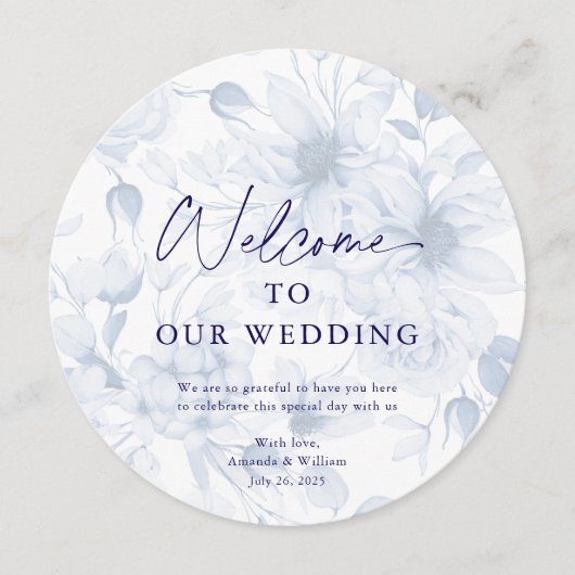 Dusty Blue Wedding Menu Card with Welcome Message メニュー (正面)