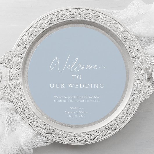 Dusty Blue Wedding Menu Card with Welcome Message メニュー