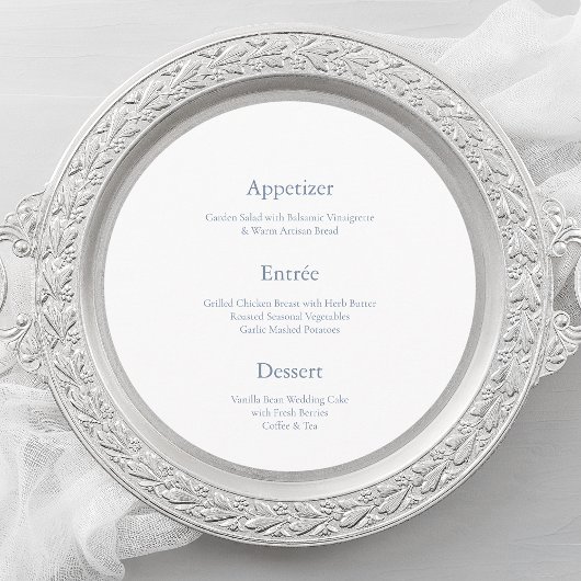 Dusty Blue Wedding Menu Card with Welcome Message メニュー