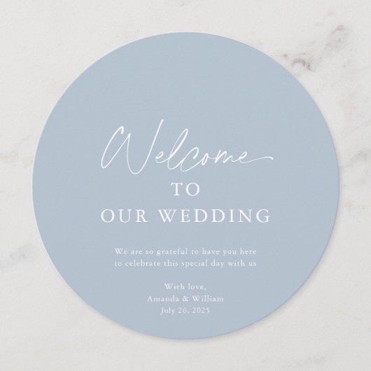 Dusty Blue Wedding Menu Card with Welcome Message メニュー (正面)