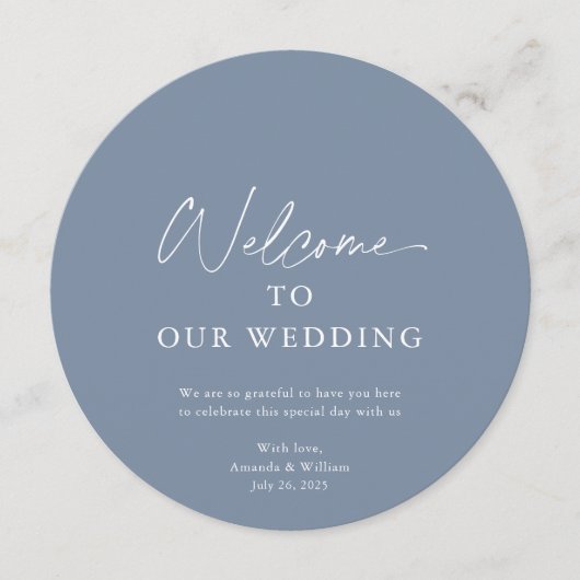 Dusty Blue Wedding Menu Card with Welcome Message メニュー (正面)
