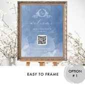 Dusty Blue Wedding Monogram QR code Seating Sign ポスター