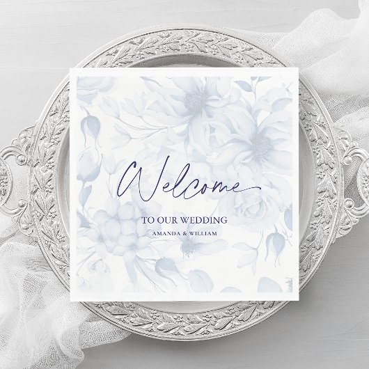 Dusty Blue Wedding Napkin – Welcome スタンダードランチョンナプキン