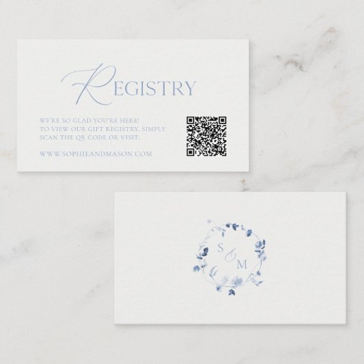 Dusty Blue Wedding Registry Card with QR Code エンクロージャーカード (正面/裏面)