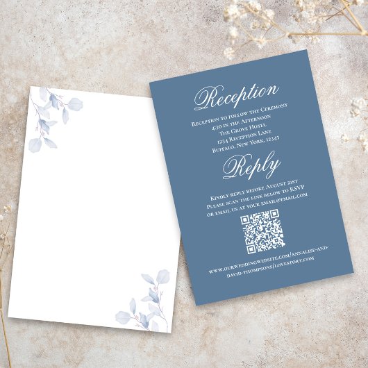 Dusty Blue Wedding Script RSVP Reception エンクロージャーカード