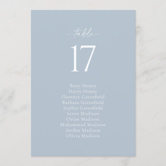 Dusty Blue Wedding Seating Chart Card 招待状 (正面)