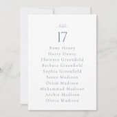 Dusty Blue Wedding Table Number with Guest List 招待状 (正面)