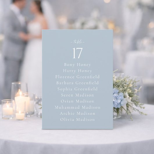 Dusty Blue Wedding Table Number with Guest List 招待状