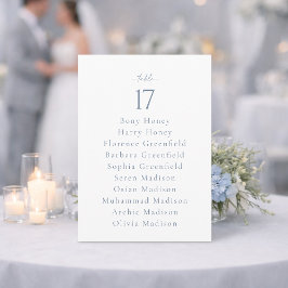 Dusty Blue Wedding Table Number with Guest List 招待状