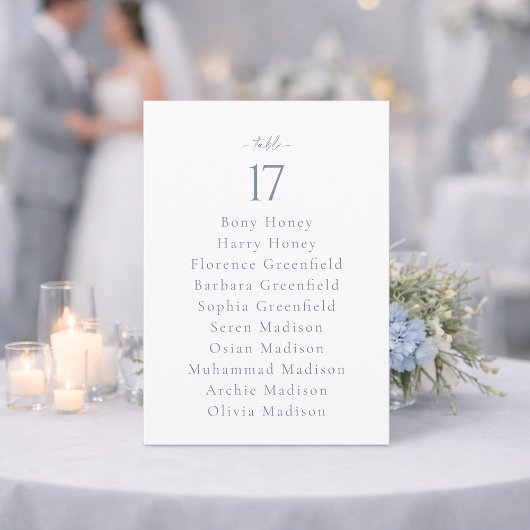 Dusty Blue Wedding Table Number with Guest List 招待状