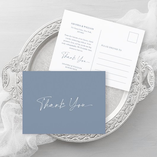 Dusty Blue Wedding Thank You Card  案内ポストカード