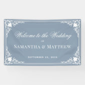 Dusty Blue Wedding Vintage Elegant White Script 横断幕 (横)
