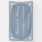 Dusty Blue Wedding Vintage Elegant White Script 横断幕 (縦)