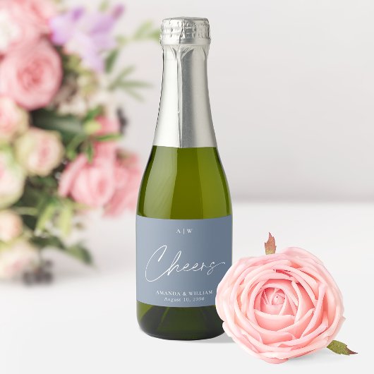 Dusty Blue Wedding Wine Favor Label – “Cheers” スパークリングワインラベル