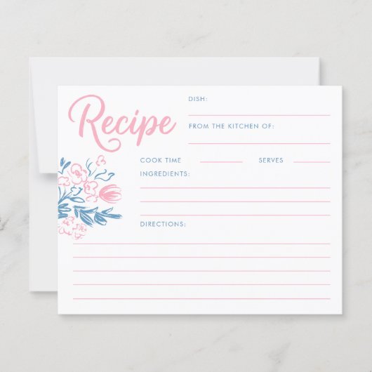 Dusty Blue Whimsical Bridal Shower Recipe Card (正面)