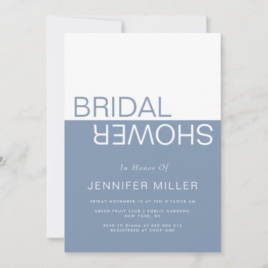 Dusty blue whimsical colorblock bridal shower 招待状 (正面)