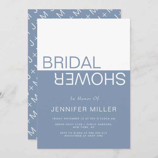 Dusty blue whimsical colorblock bridal shower 招待状 (正面/裏面)