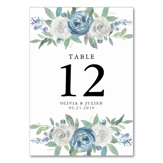 Dusty Blue & Whiteのテーブ結婚ルナンバーカード テーブルナンバー (正面)