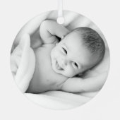 Dusty Blue White Cross Photo Boy Baptism Ornament メタルオーナメント (裏面)